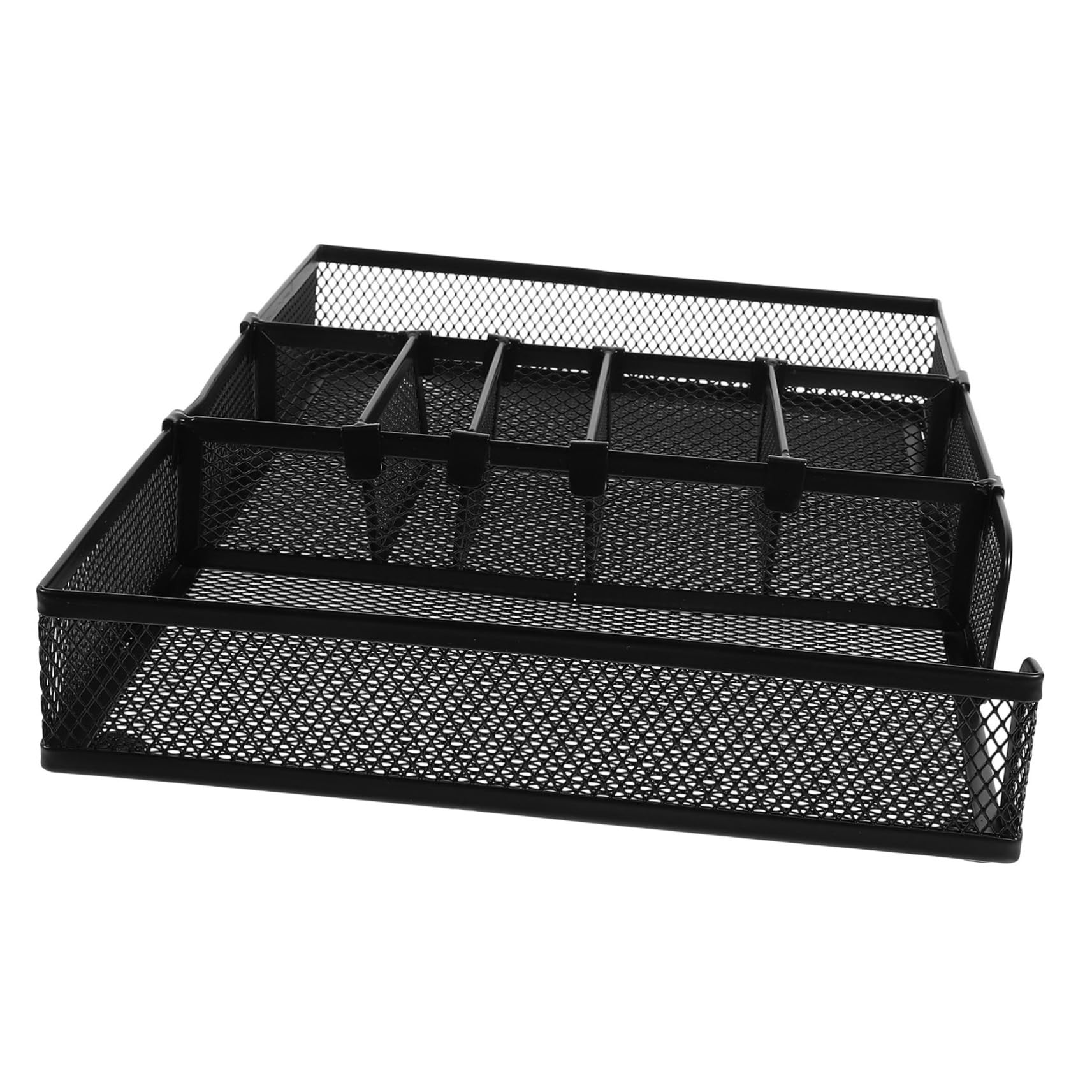 TEHAUX Organizer da Scrivania Ufficio in Ferro Nero, Vassoio Componibile | Portapenne e Scomparti Modulari, Facile da Pulire, per Cassetti e Piano Lavoro