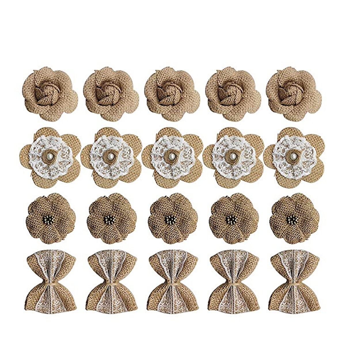 EXCEART Fiori in Iuta Rustici a Mano, 20 Pezzi per Decorazioni Fai da Te, Matrimonio, Feste Natalizie, Arredamento Rustico