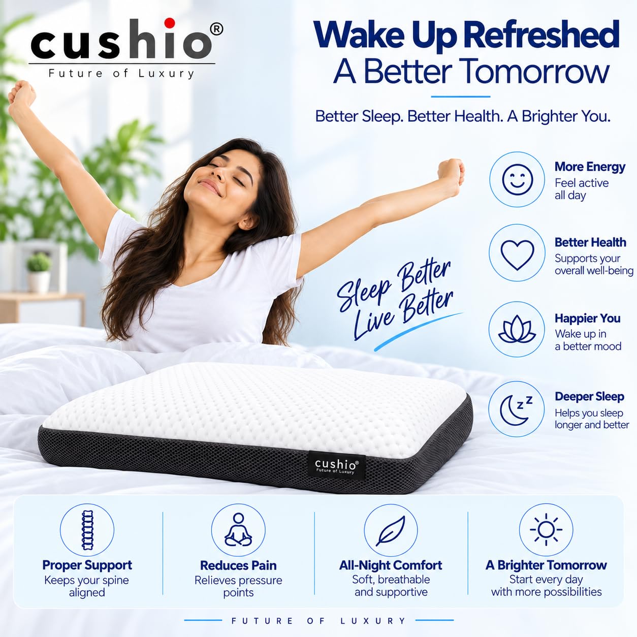 CUSHIO Cooling Gel Memory Foam Pillow Set - Neck Pain Relief -3
