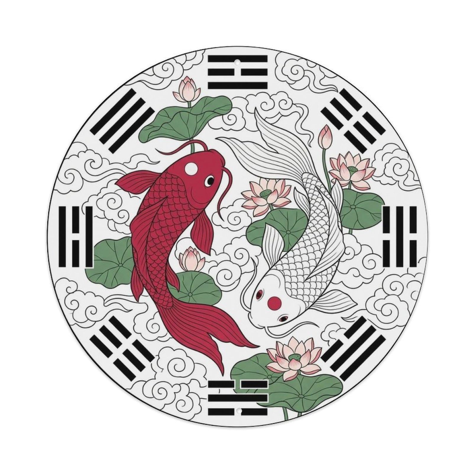 Olyhtr 8X8inch Classic Style Tai Chi Koi Fortune Feng Prosperity Symbol Metal Tin Sign