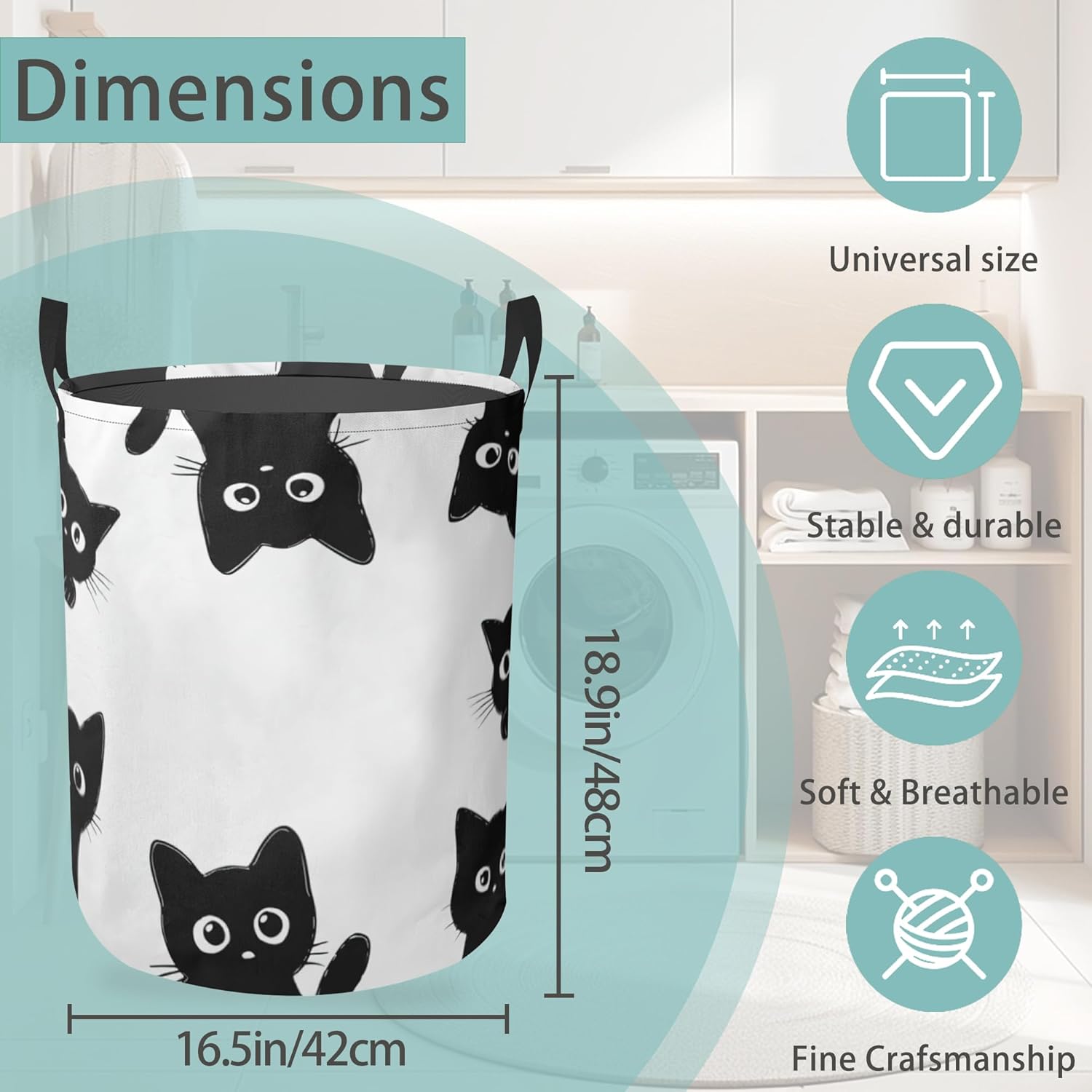 Laundry Hamper Foldable Oxford Cloth Cute Black Cat Laundry Basket With Handle Portable Clothes Storage Organizer Basket Storage Bag For Laundry Room/Bedroom/Bathroom