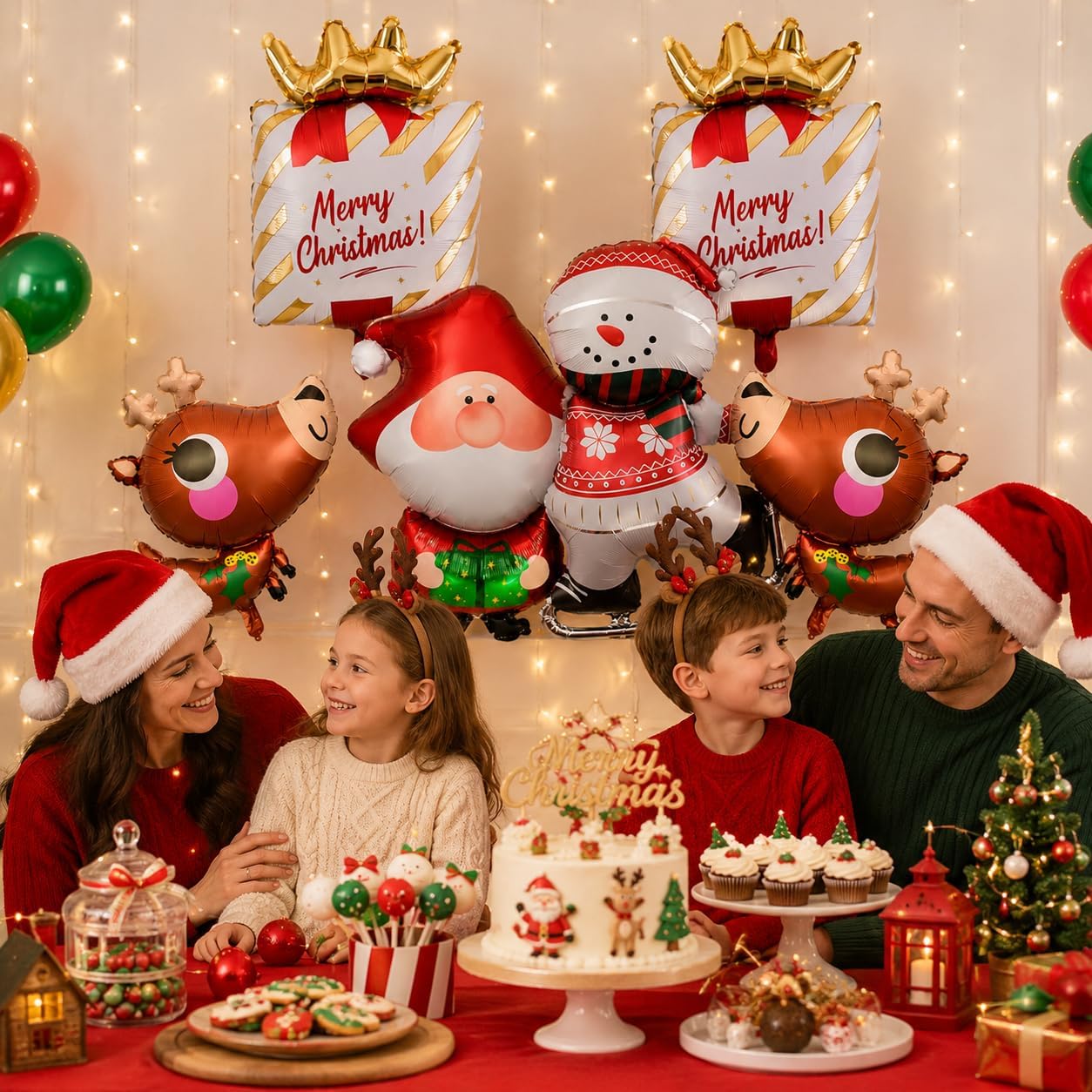 Christmas Foil Balloons Set - 6Pcs Santa Snowman Reindeer Gift Box Decorations for Xmas Party Supplies & Photo Backdrop image 5