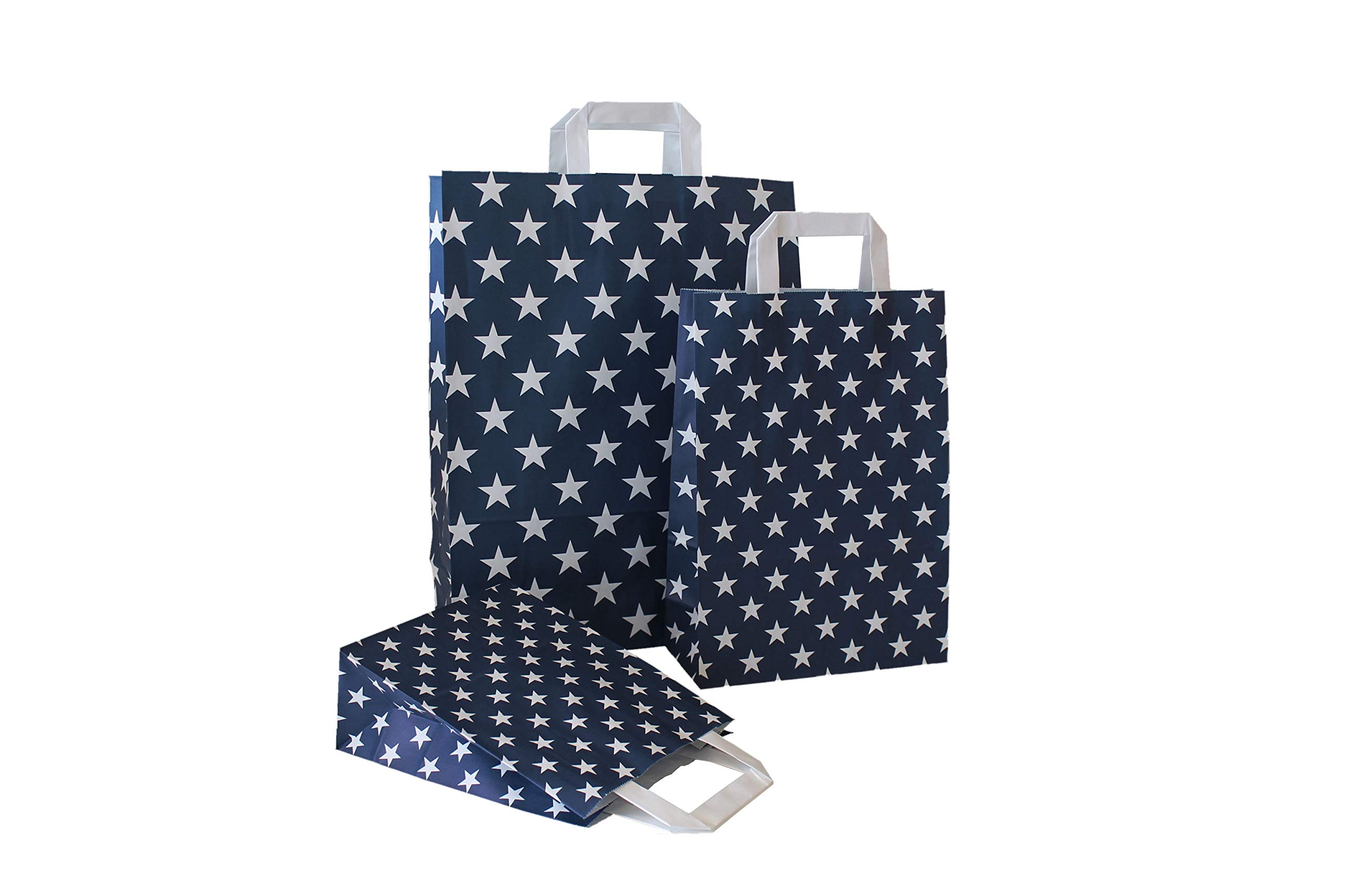 PGV Papiertragetaschen mit Flachhenkel Sterne BLAU (18 + 8 x 22 cm, 200 Stück)