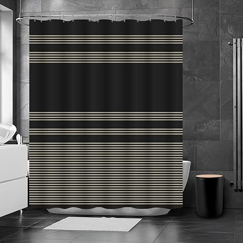 Miniatura 6 de Juego de accesorios de baño  Juego de 19 piezas de baño negro con cortina de ducha, basura, soporte para cepillo de inodoro y dispensador