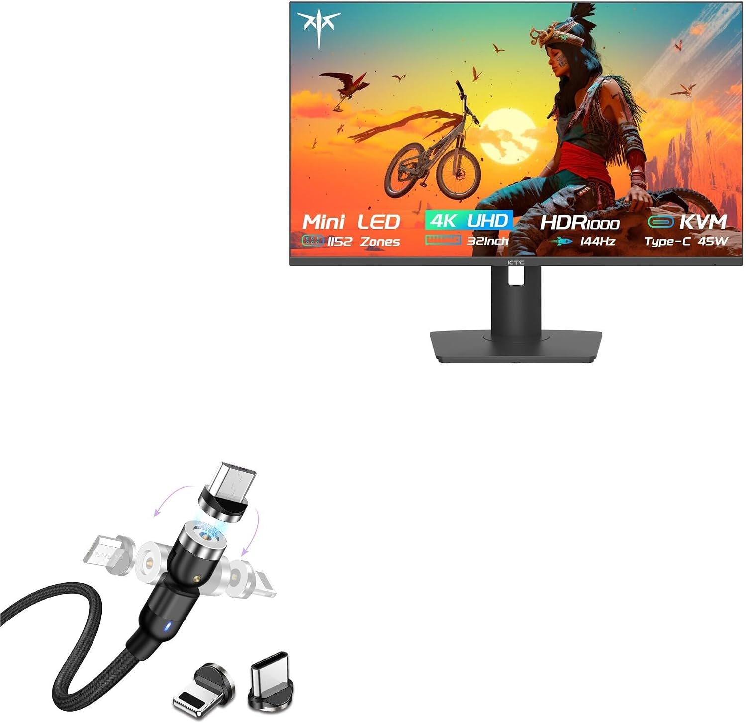 BoxWave Cable Compatible with KTC M32P10 Gaming Monitor (32") - MagnetoSnap AllCharge Cable, Magnet Charging Cable USB Type-C Micro USB - Jet Black