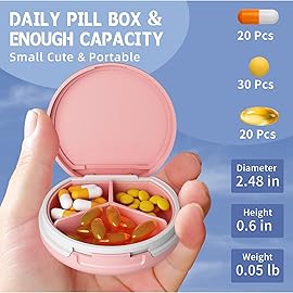 Serfeymi Small Pill Box - 3 Compartments Portable Pill Box for Purse Pocket, Compact Mini Travel Pill Case - Suitable for Medicine, Vitamin, Fish Oil, Supplements - White(Deer)