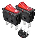 Aexit 2 Pcs Wall Switches 15A/125VAC 10A/250VAC Red Neon Light I/O SPST Light Switches Rocker Switch