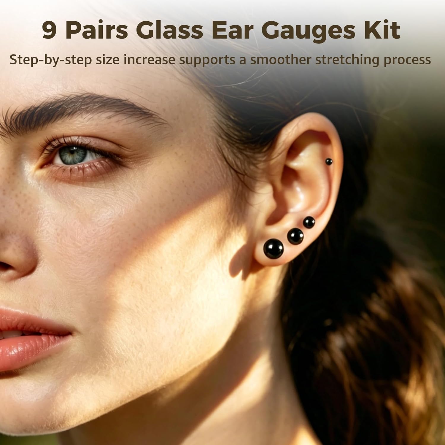 OMISTAR 9 Pairs Glass Ear Gauges Kit, 1.6 mm to 7 mm Stretching Plugs Set with Rubber O Rings, Short Taper Expander Jewelry for Ear Stretching, Domed Glass Body Piercing Set