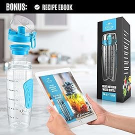 Zulay 34 oz Large, Leakproof Fruit Infuser Water Bottle with Anti-Slip Grip - Men and Women\'s Ideal Fitness Gift Or For Gym, Camping, and Travel - Lake Blue