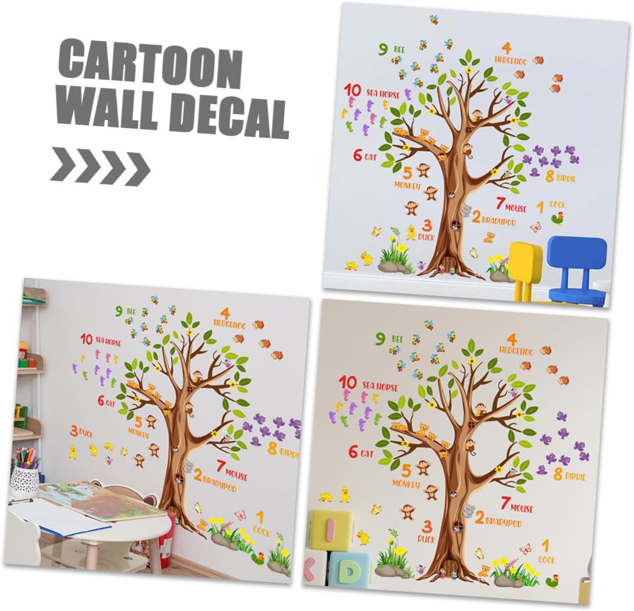Uonlytech 1set Cartoon Animal Alphabet Number Wall Stickers Nursery Decals for Boys and Girls Rooms Educational Peel Stick Decor for Bedrooms Classrooms Fun
