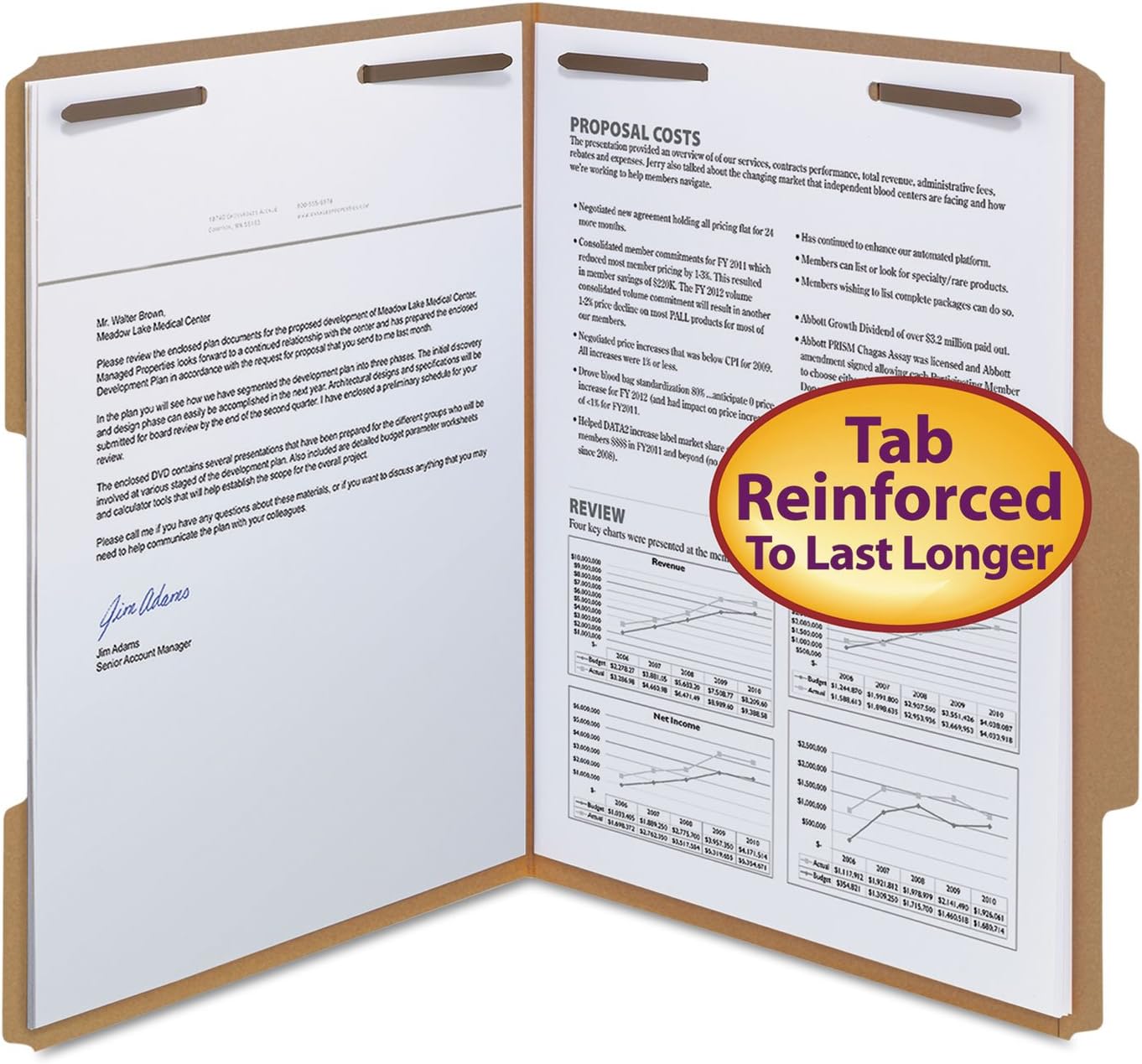 Smead 14880 11 Point Kraft Folders Two Fasteners 2/5 Cut Top Tab Letter Brown 50/Box