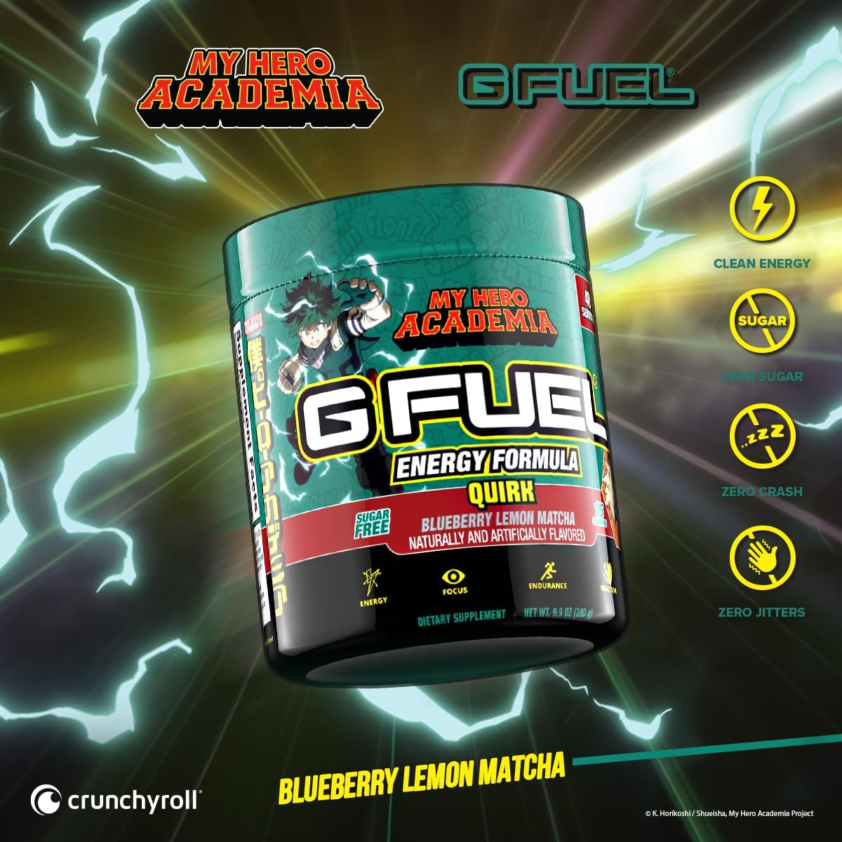 G Fuel My Hero Academia Energy Drink Powder, Pre Workout Caffeine Mix for Gaming, Sugar Free Focus Amino, Vitamin + Antioxidants, 9.9oz (Blueberry Lemon Matcha, 40 Servings)