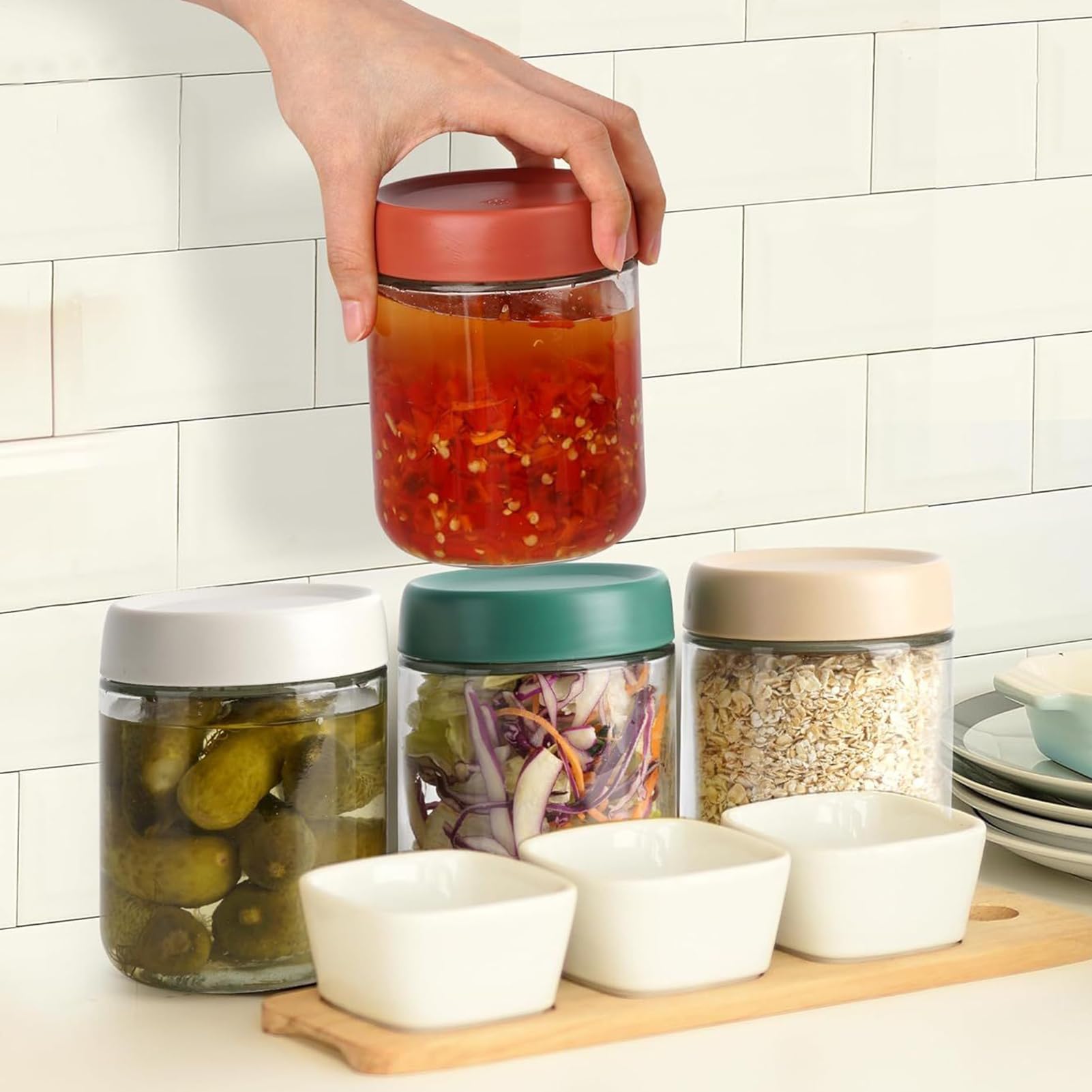 Pots Overnight Oats 4 Bocaux en Verre Hermétiques 450 ml avec Couvercles