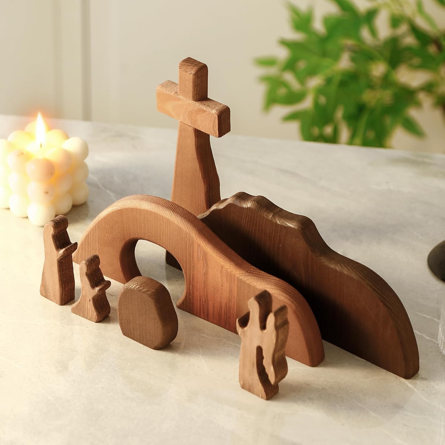 Wooden Nativity Set, The Empty Tomb Easter Scene, Christian Cross Decorations, Decorations Religious Jesus Tomb Easter Kit Display for The Home, Tabletop, Office