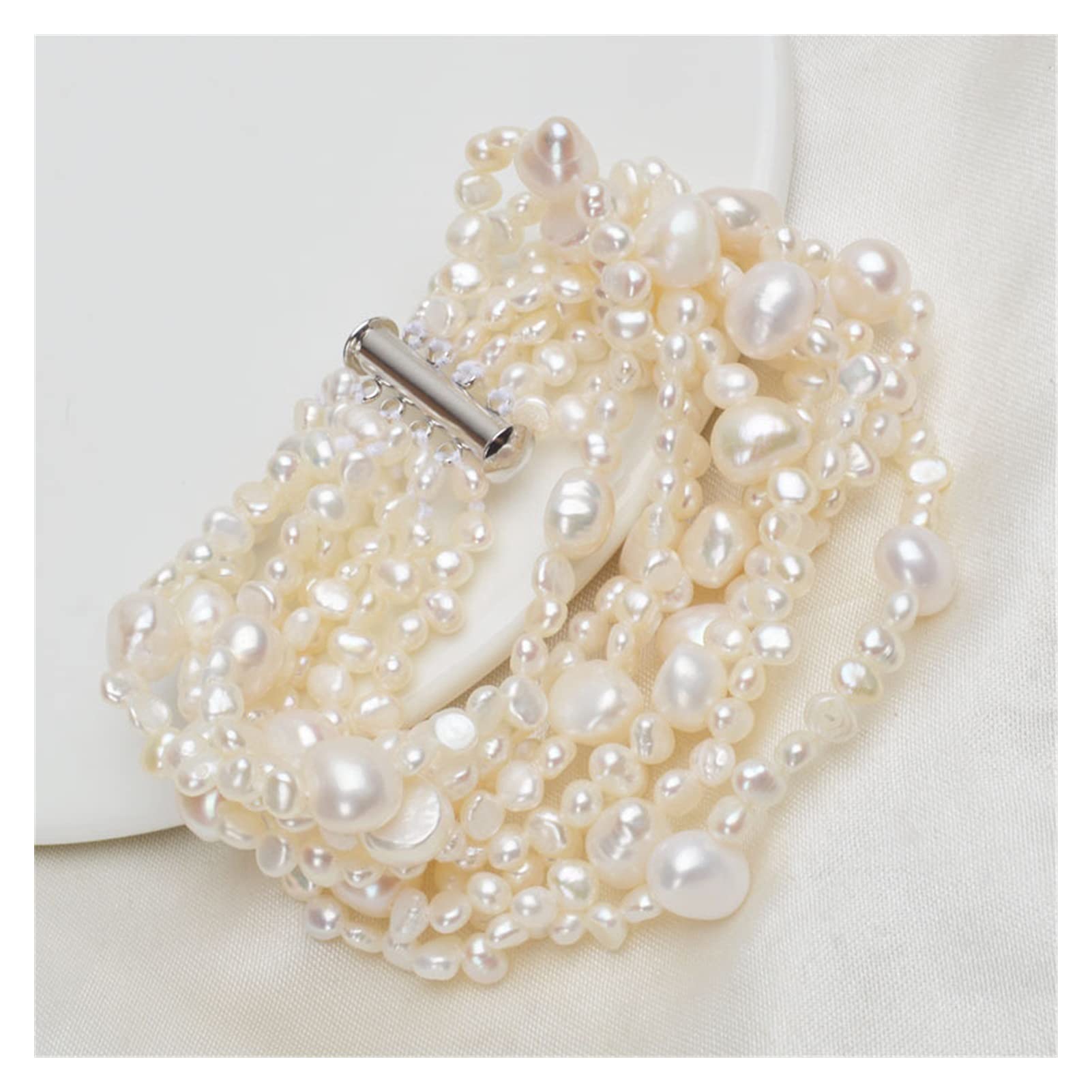 Pulsera de Piedra Natural Pulsera Multicapa Perla Natural de Agua Dulce para Mujeres Hermosas Pulseras de 8 hebras Joyería de Perlas Pulsera Joyería
