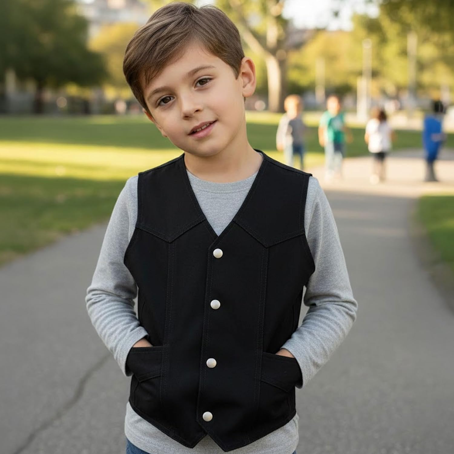 Daniel Smart Kids Jean Vest - Premium Quality Denim Vest Kids with Unique V Neck Design and Multiple Pockets