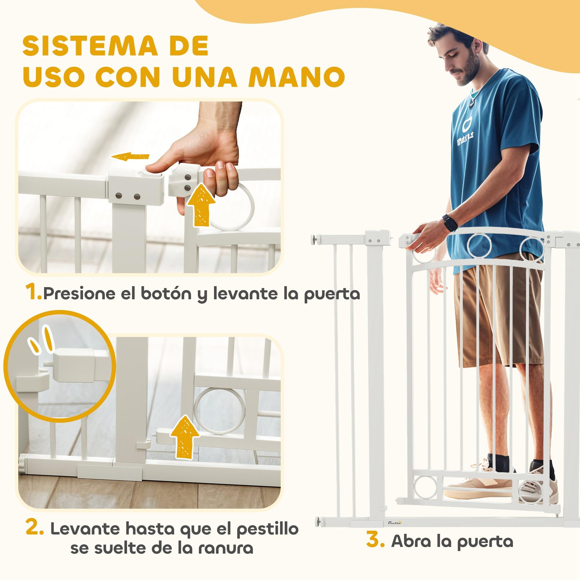 PawHut Cancelletto per cani con barriera di sicurezza per cani 76-104 cm Altezza 105 cm con 2 prolunghe 7/14 cm per scale e cancelli Bianco