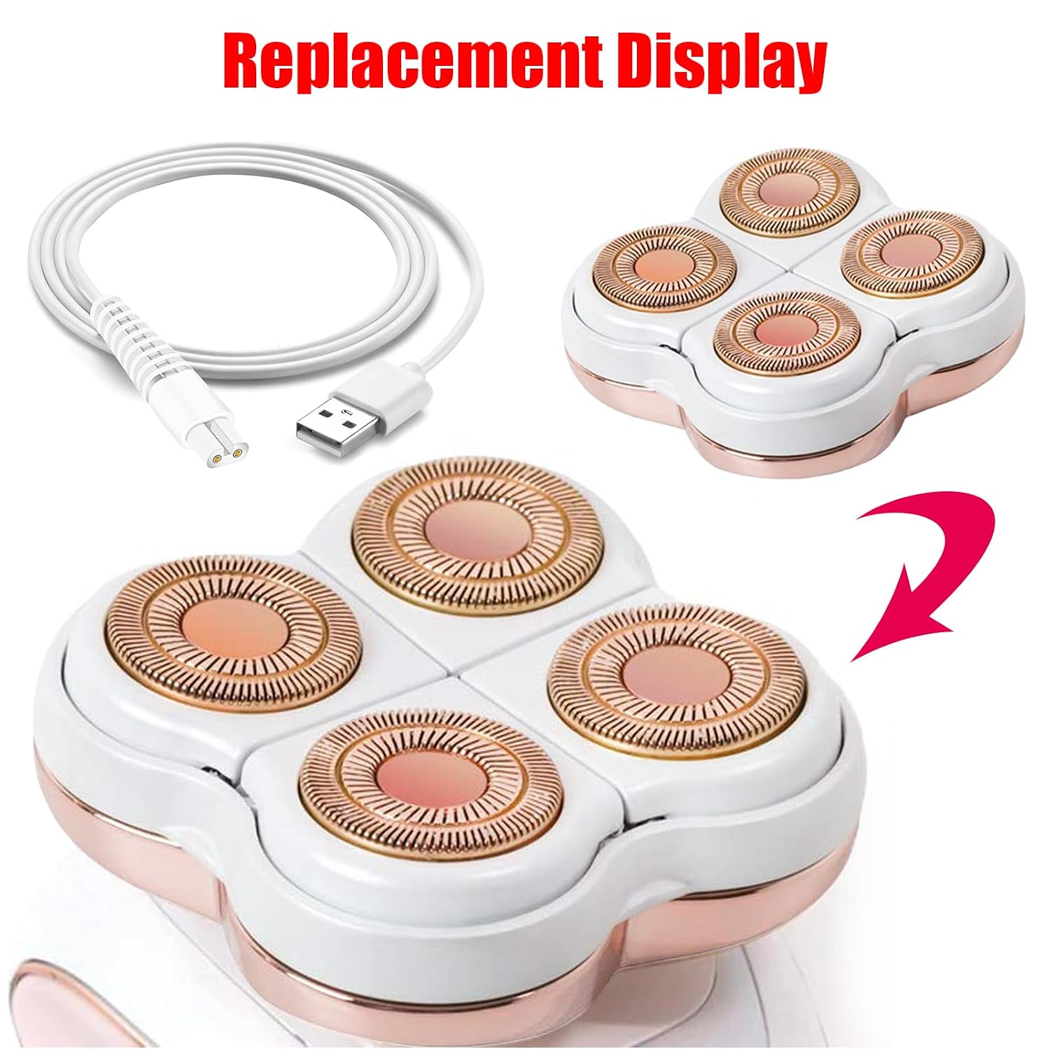 Flawless Legs Shaver Replacement Heads for Flawless with 1 Charging Cable | Flawless Replacement Heads for Finshing Touch Flawless Legs Hair Remover, 1 Charging Cable Included