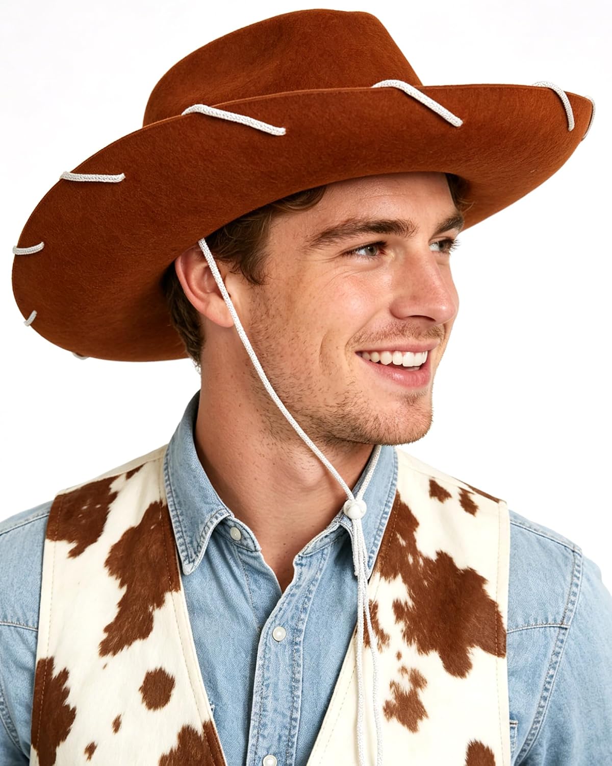 Brown Felt Cowboy Hat with Adjustable Strap Adult Brown Western Cowboy Hat Vintage Western Sheriff Hats Wide-Brimmed Hats Classic Sheriff Costume for Halloween Cosplay Party