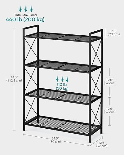Miniatura 3 de SONGMICS Estante de almacenamiento de metal de 4 niveles, estantería con marcos laterales en X, malla densa, 12.6 x 31.5 x 44.3 pulgadas, para