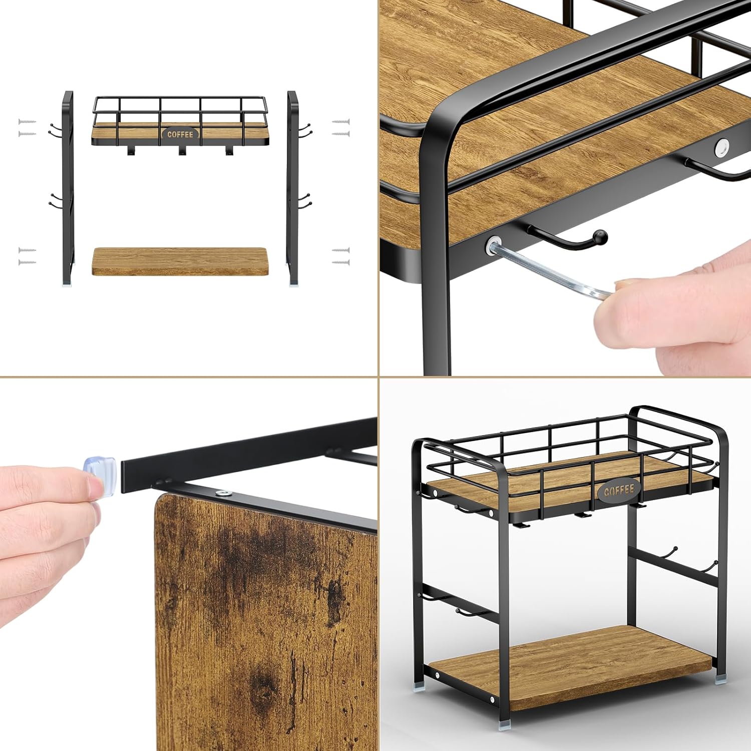 Coffee Cup Holder 2 Tier Coffee Bar Organizer Mug Tree Mug Stand Rack for Countertop Coffee Pod Holder Kitchen Storage Kcup Holder on Top Cup Organizer with 14 Hooks