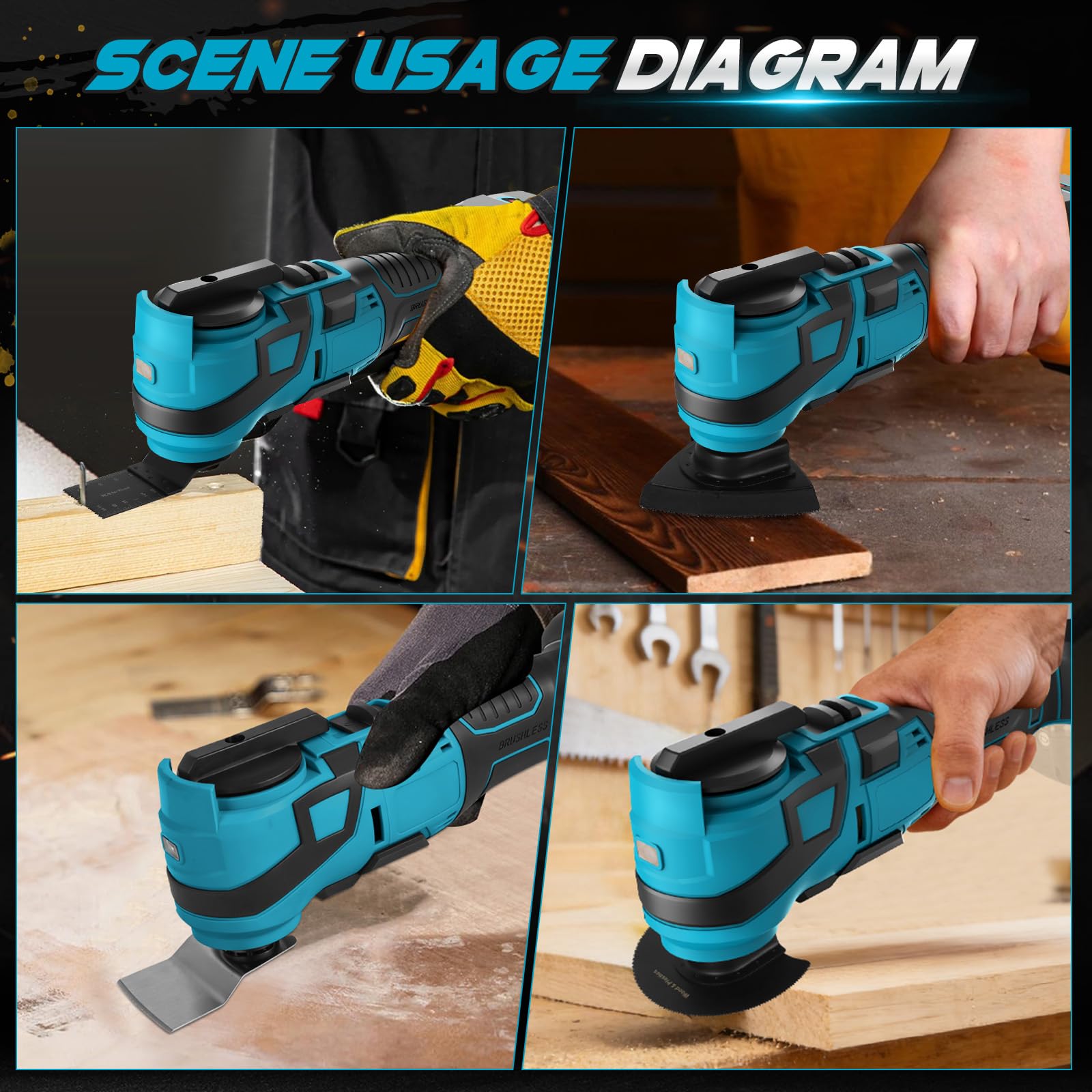 Roadtime Herramienta multifunción con batería para Makita de 18 V baterías (sin batería), herramienta oscilante DIY con 15 accesorios, sin escobillas, 6 velocidades variables, 10000-20000 RPM