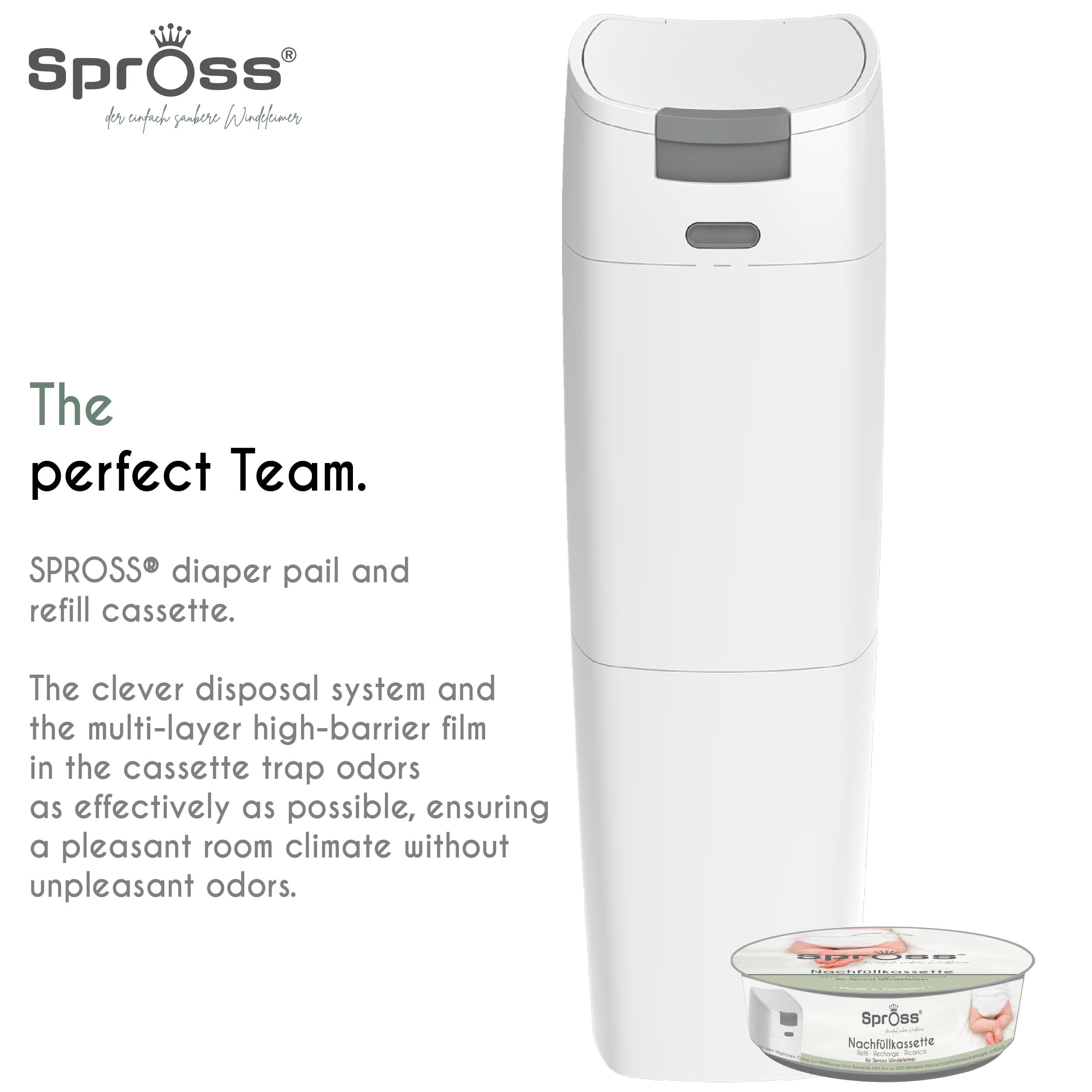 Poubelle à couches Spross® incl. 3 recharges, seau hermétique aux odeurs avec fermeture hygiénique