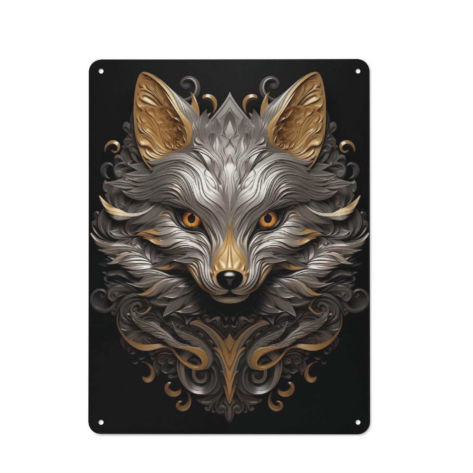 Junmoney Style-12 Metallic Fox Metal Wall Sign 40X30cm, Rustic Decor For Workshop Wall, For Vintage Wall Decor Fans, For Themed Room Decoration