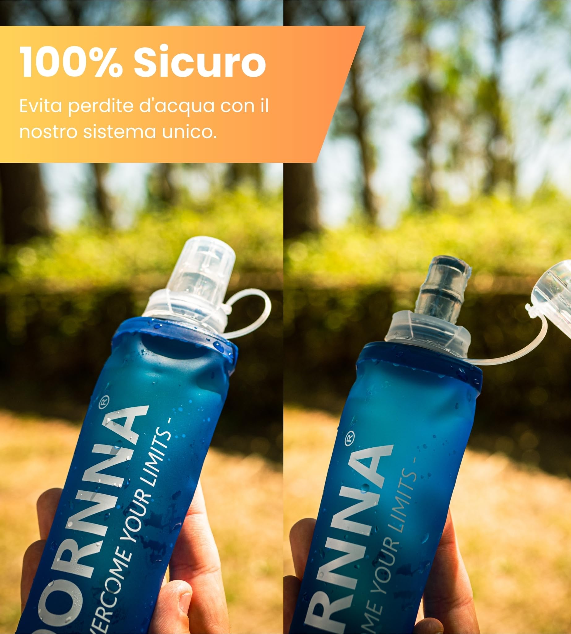 2x1 Borraccia Morbida Senza BPA, Borraccia di Silicone e Leggero, Soft Flask per Running, Ciclismo e Escursionismo. (500ML - 2 UDS)
