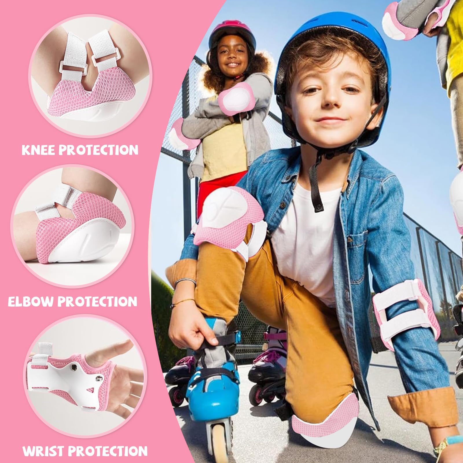 Protection Roller Enfant à pour Enfants de 6 Pièces avec Genouillères, Coudières et Protège-Poignets pour Enfants de 3 à 12 Ans, Adapté au Patinage en Plein Air et au Cyclisme