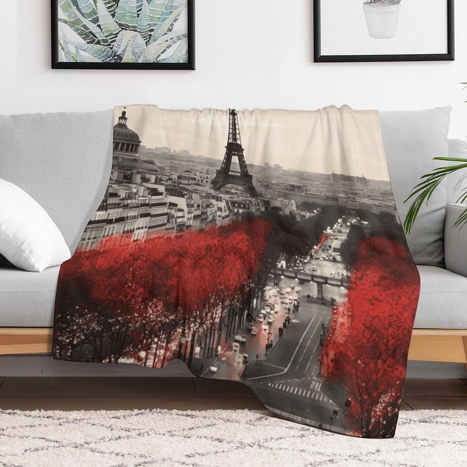 Couverture polaire en flanelle contre le froid nocturne, plaid doux motif Paris