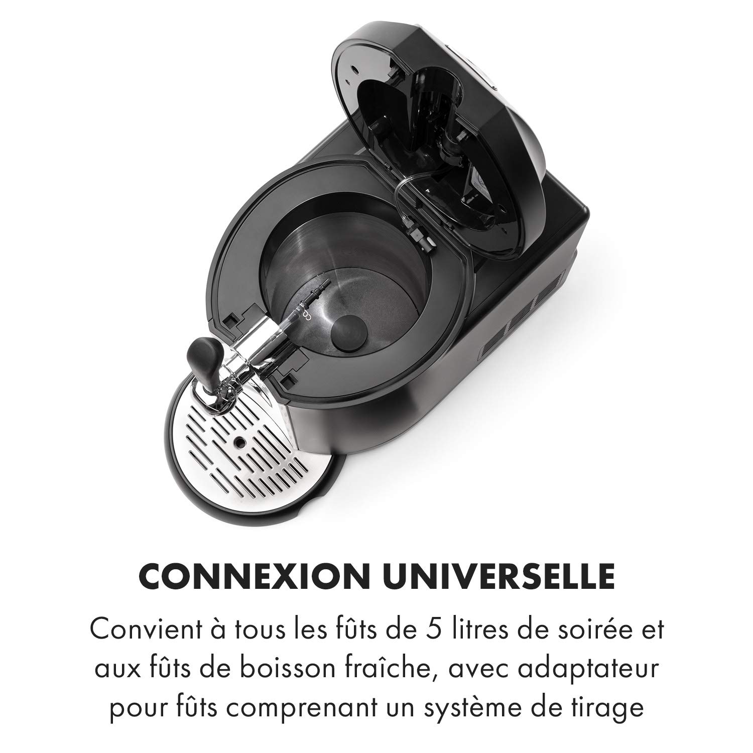 Klarstein Beerkules Tireuse à bière universelle pour fûts 5L avec cartouche CO2, refroidissement 4h, plastique & acier inoxydable noir