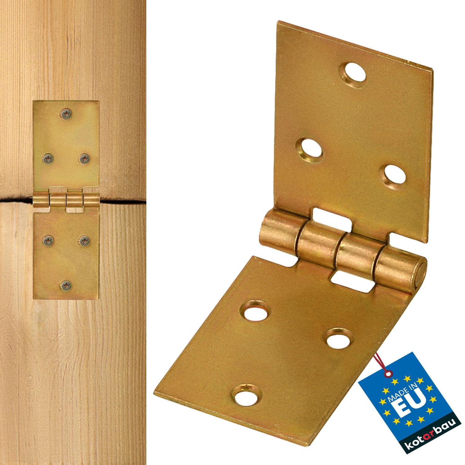 Kotarbau Gold - 1-Piece Galvanized Hinges - For Doors, Furniture, Boxes, Cabinets And Many More - 100 X 35 Mm - Colour: