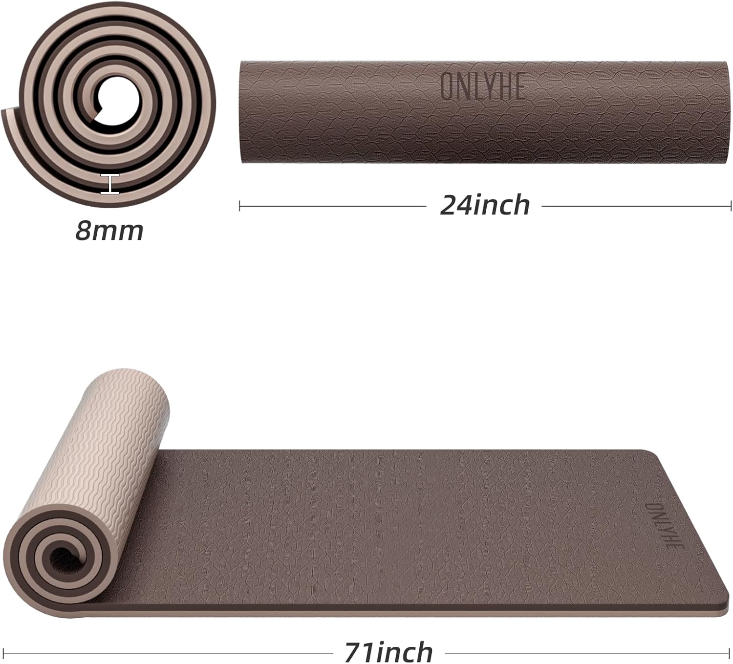 Yoga Mat Thick（8mm）Exercise Mat Non Slip Anti-tear,Pilates Mat for Men and Women,Workout Mats for Home,Barefoot Workouts and Floor Exercise,with Carrier Strap(71"x 24" ) (Light coffee + apricot) - Image 2