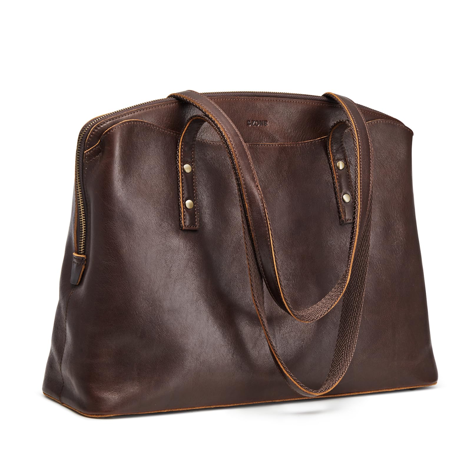 S-ZONE Damen-Schultertasche aus Leder, große Handtasche, Arbeits-Umhängetasche, Hobo-Tasche, passend für 15,6 Zoll Laptop