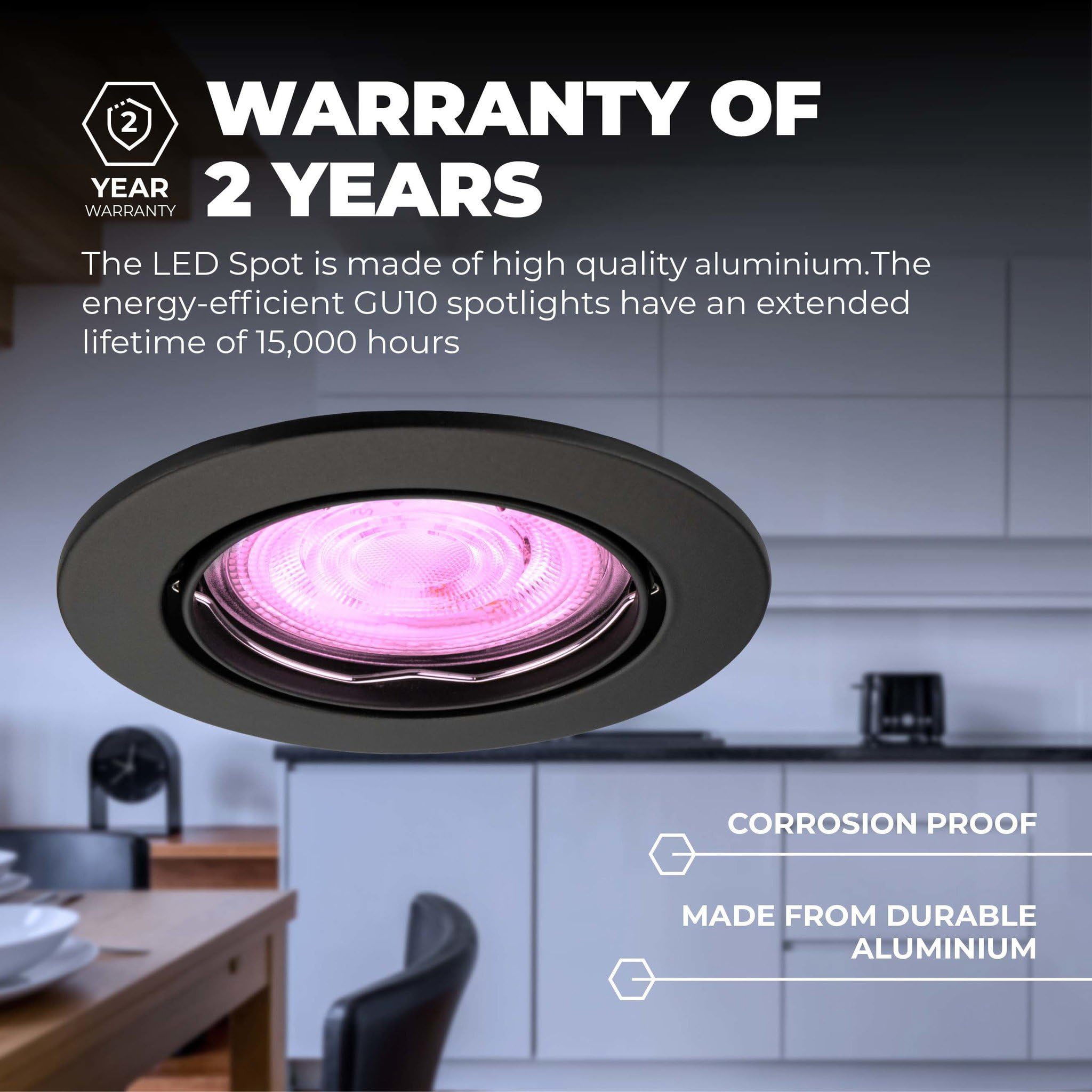 Ledvion LED Einbaustrahler 6er Set Rund Schwarz RGB dimmbar smart | Fuer trockene Innenraeume wie Wohnzimmer Kueche und Flur; Farbe und Helligkeit per App oder Smart Steuerung einstellbar