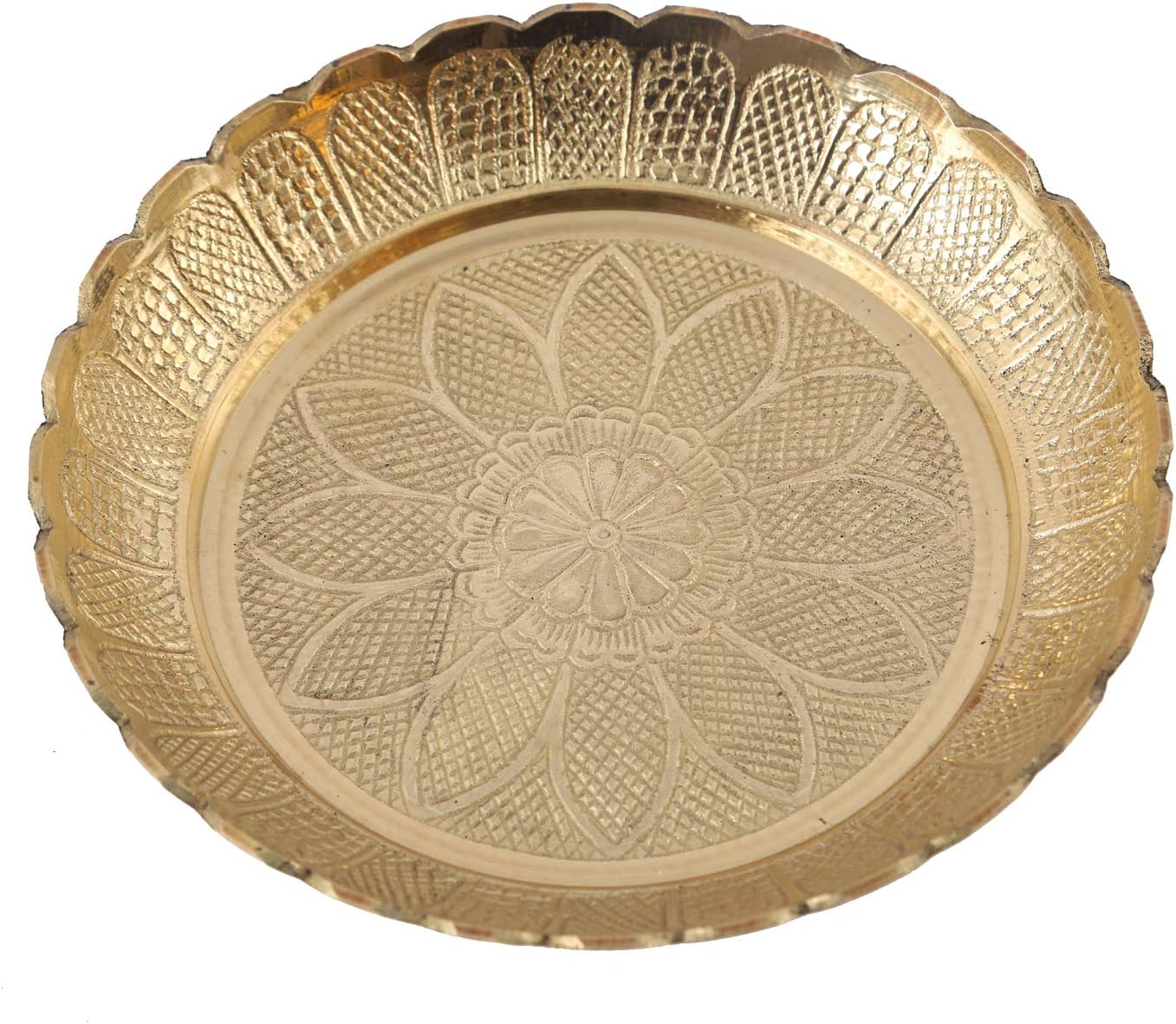 Aatm Brass Embossed Designed Puja Plate Best for Home & Office Decoration & Gift Purpose Handicraft (5.5 Inch)