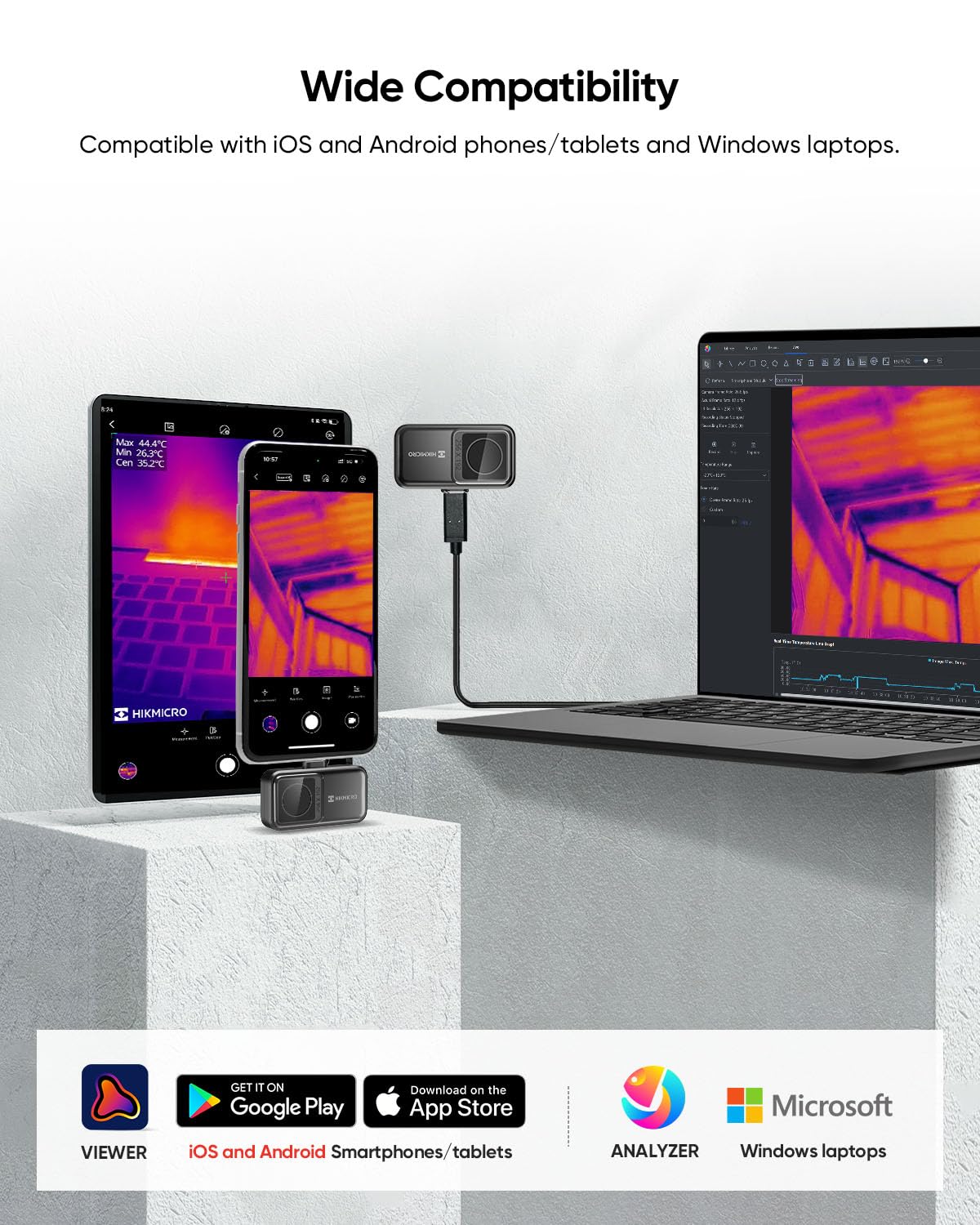 Termocamera HIKMICRO Mini2 per Android, risoluzione IR 256 x 192, frequenza immagine 25Hz, FOV 50°, termocamera a infrarossi 49.152 pixel, da -4 °F a 622 °F, USB-C