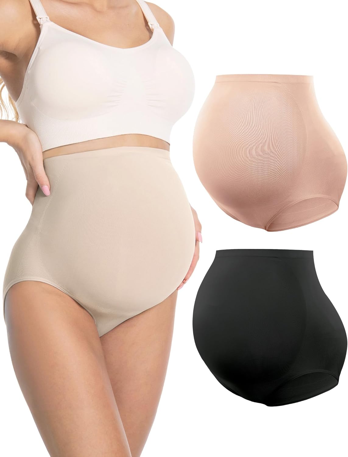 HOFISH Maternity Support Underwear for Women No Show Seamless Pregnancy Compression Shapewear Over Bump