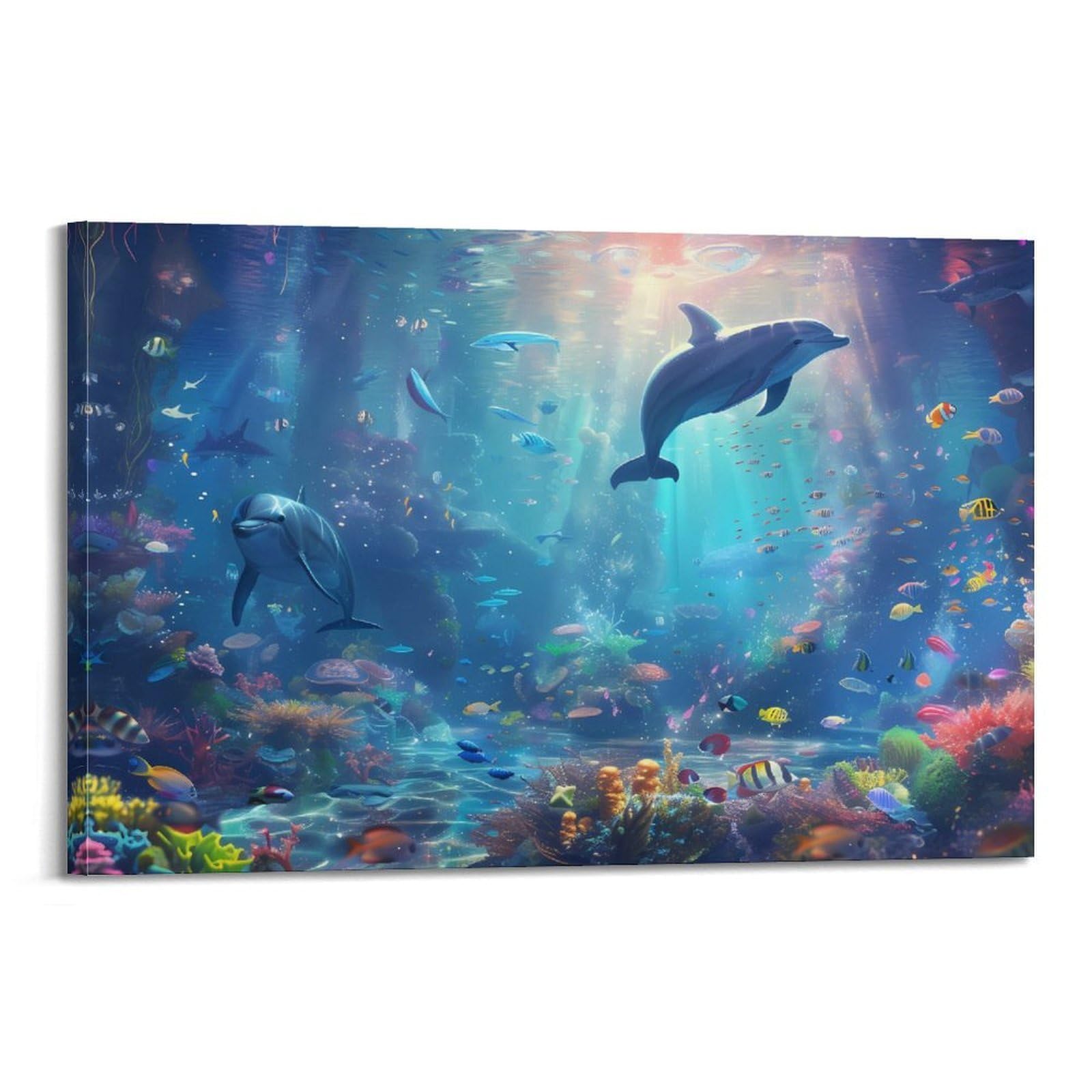 MJZLQN Marine Animal Poster Dolphins Live with Small Fish Poster Decorative Painting Canvas Wall Posters And Art Picture Print Modern Family Bedroom Decor Posters 24x36inch(60x90cm)