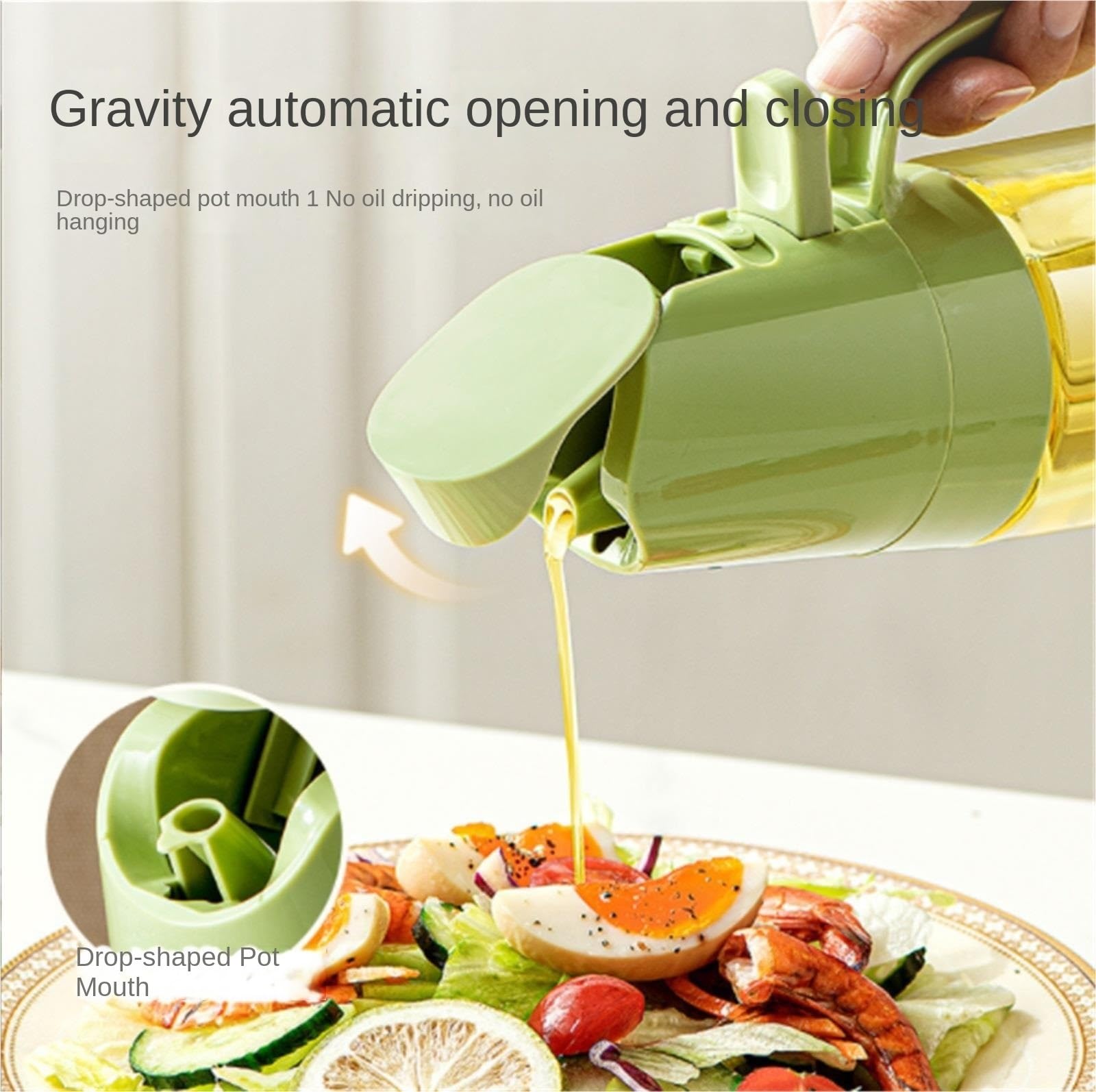 Spruzzatore Olio Distributore Olio Spruzzatore E Versatore di Olio D'oliva A Doppio Scopo for Cucinare Insalata Friggere Aceto per Cucina(Grün,300ml)