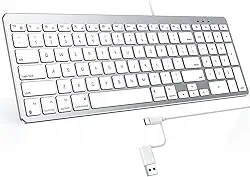 OMOTON Teclado com Fio para Mac, Interface Dupla (USB e Tipo-C), Teclado Numérico, Prata