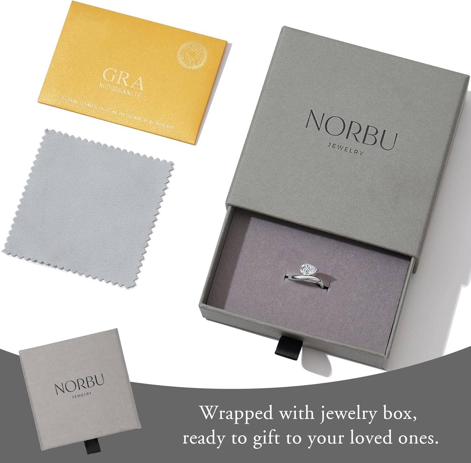 NORBU Solitaire Wavy Moissanite Engagement Rings for Women, 1.5CT D Color VVS1 Clarity Pear Cut, 925 Sterling Silver Promise Ring with 18K White Gold Plated, Jewelry Gift for Wedding Anniversary Birthday Christmas Valentine's Day - Image 6