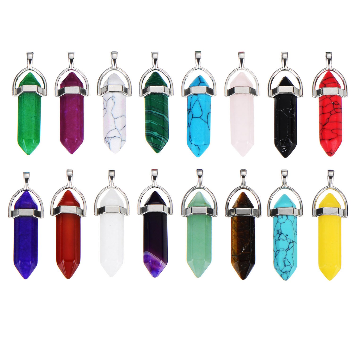 Lace Quartz Stone Hexagonal Shape Crystal Pendant Ball Gem Stone, 16 Pieces with Storage Bag, 16 Colours