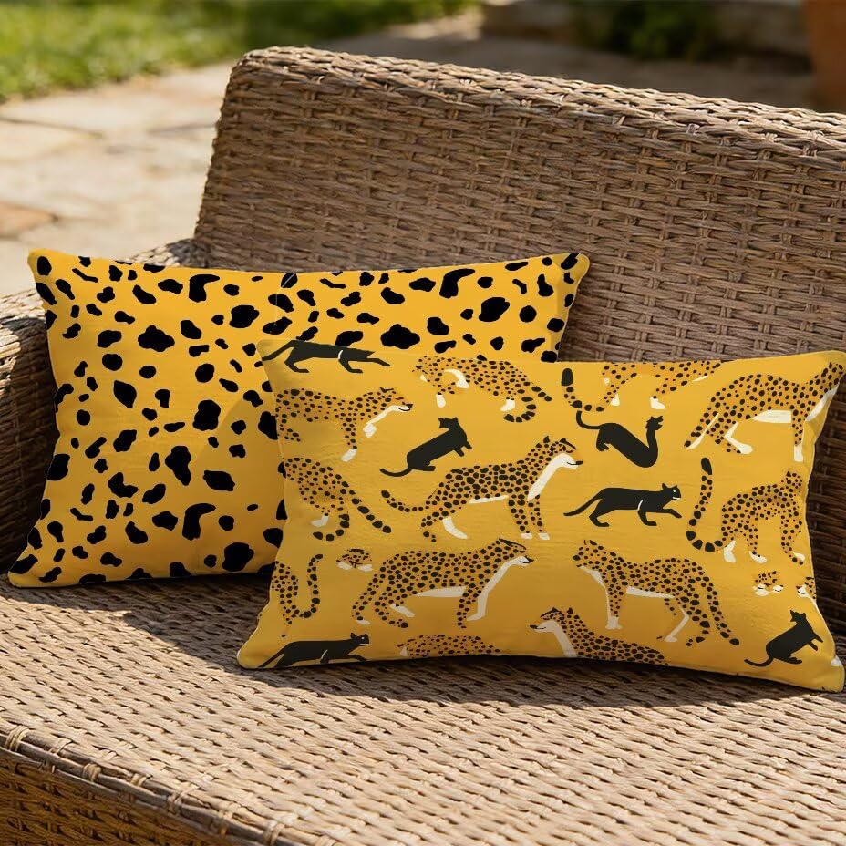 Housse de Coussin 60x80 cm Texture Lin Haut de Gamme Motif Léopard