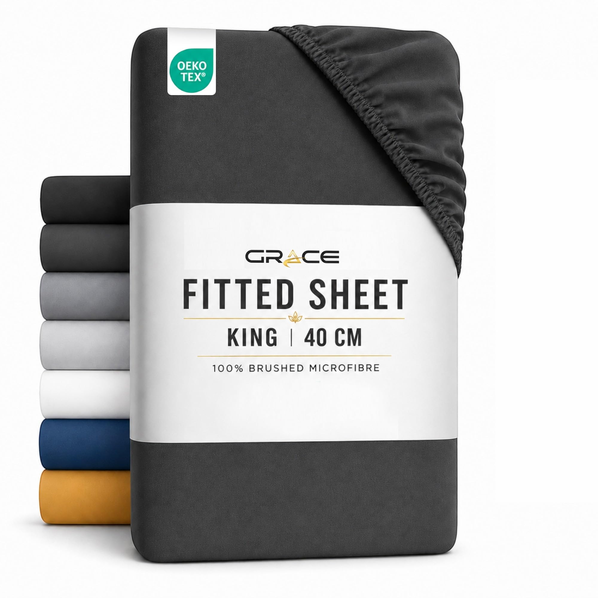 Grace Double Fitted Sheet - Deep Fitted Sheets 40 cm (16 inch) Plain dyed Bedsheets Easy Care Soft Brushed Microfibre Fabric Shrinkage and Fade Resistant Bottom Sheet - Charcoal — image 1