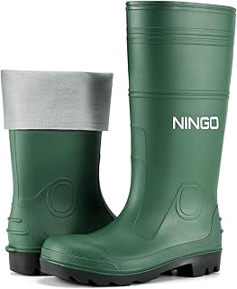 NINGO Men's Steel Toe Rain Boots, Waterproof Rubber Boots, Seamless PVC Rainboots, Puncture and