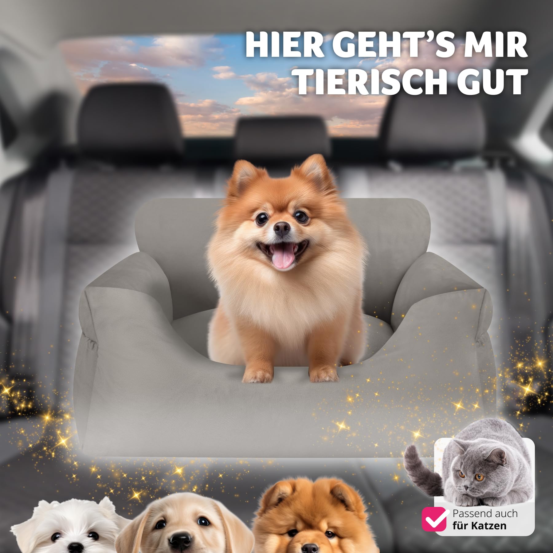 tectake® Hundesitz, Autositz für Hunde, Hunde Autositz für Rückbank, Beifahrer oder Rücksitz, Reisebett Hund, mit Hundegurt, Sitzerhöhung mit Hundeanschnaller, Hundebett mit Anschnaller - grau