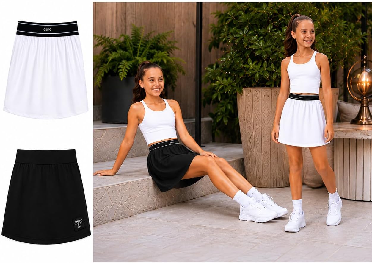 AEROPOSTALE Girls Skorts - 2 Pack Performance Woven Jersey Scooter Skirt for Girls with Inner Gym Tennis Golf Athletic Shorts