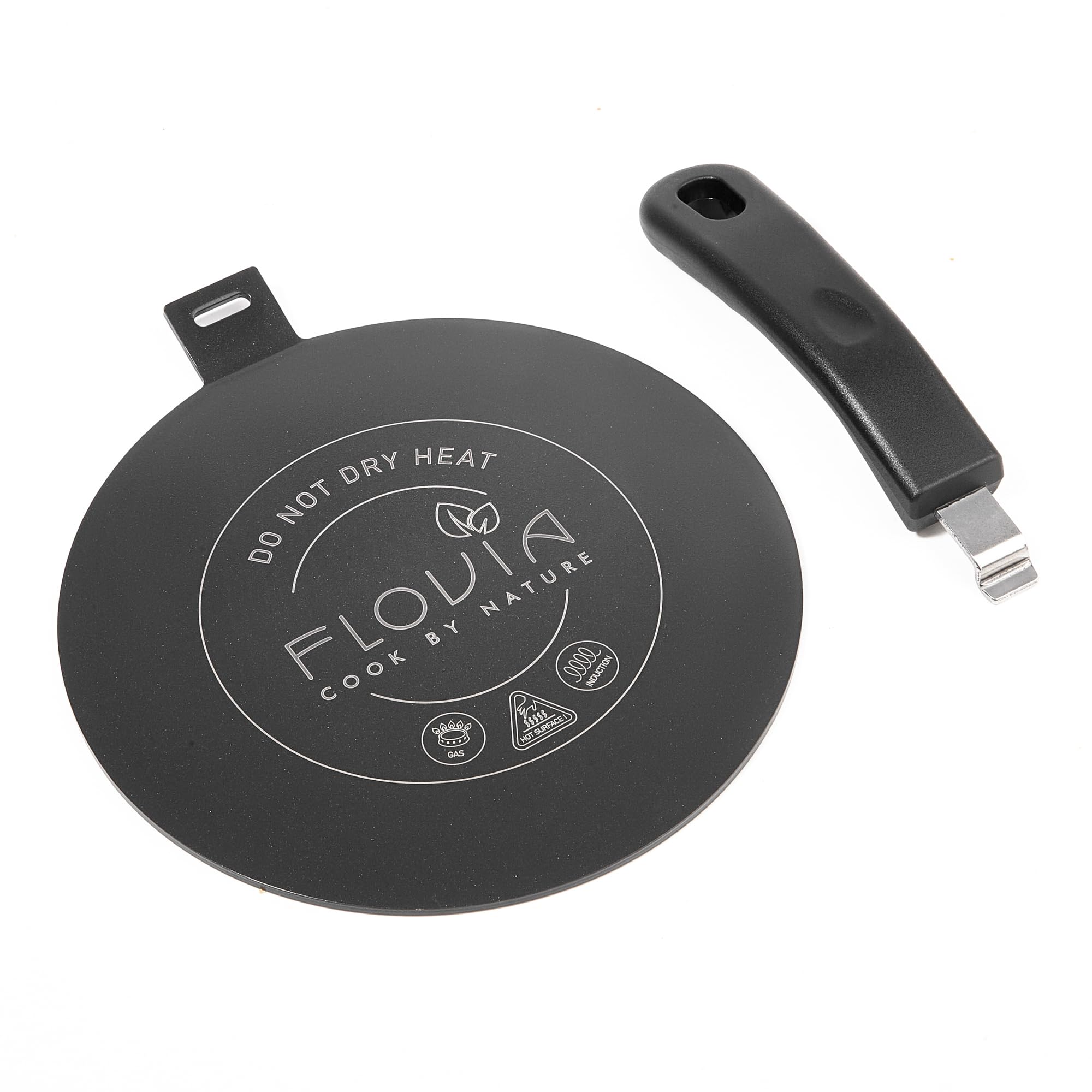 Induction Adapter Plate Ø20cm with Detachable Handle, Heat Diffuser for Non-Inductive Cookers, Compatible with Induction, Gas and Electric Cookers, Black without Fading